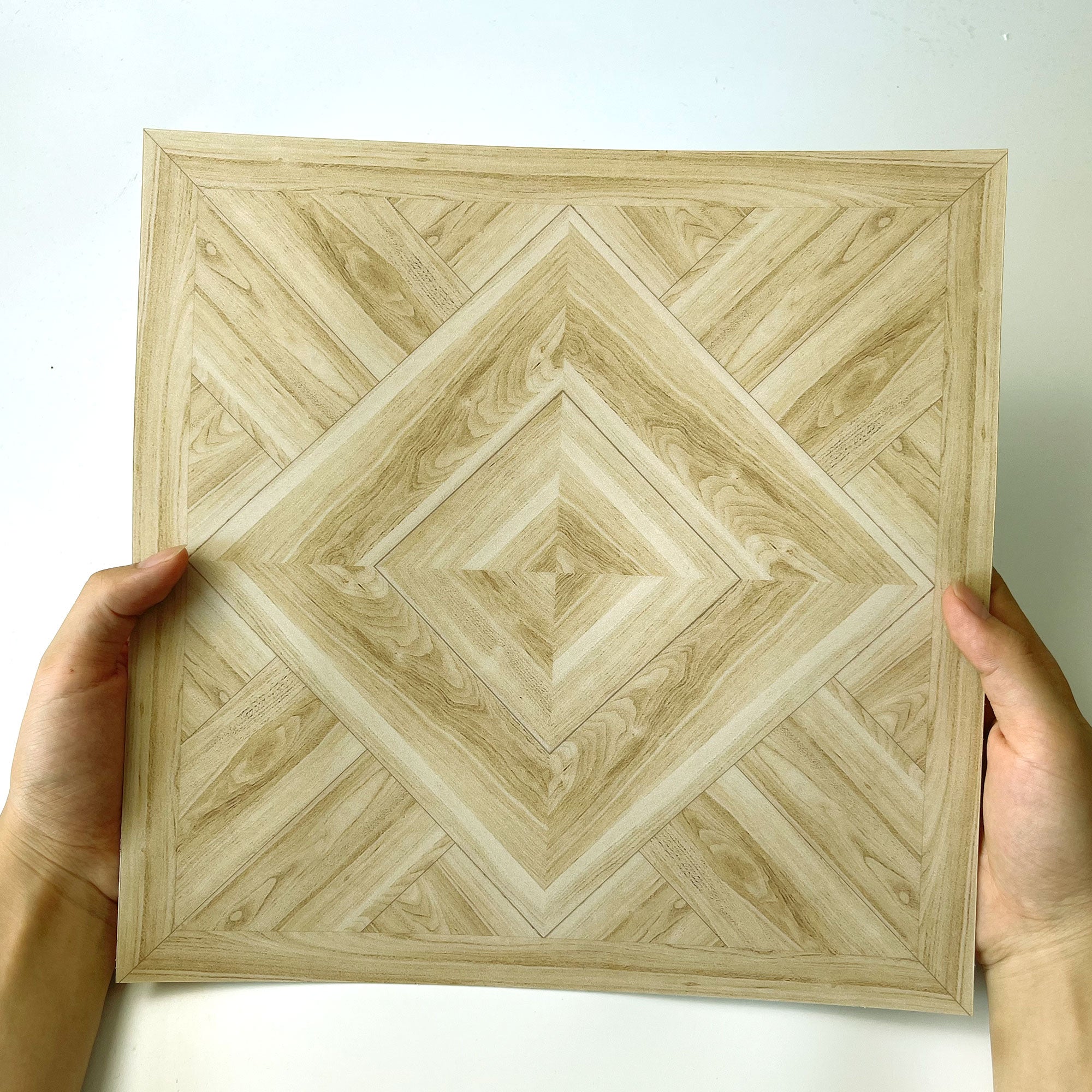Beige Geometric Wood Stick & Peel Floor Tiles Real Wood Texture