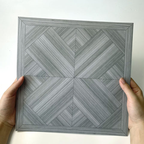 Deep Gray Crosshatch Plaid Wood Grain Peel and Stick Floor Tile Real Wood Texture