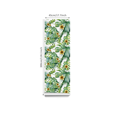 Tropical Floral Forest Wallpaper - Fresh Green Leaves with Bright Yellow Flowers in Natural Harmony