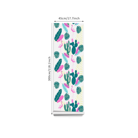 Tropical Vibe Forest Wallpaper - Vivid Pink Flamingos and Dark Green Cacti in a Whimsical Design