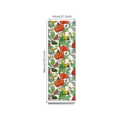 Garden Vibe Forest Wallpaper - Vibrant Red Poppies and Colorful Butterflies in Lively Design