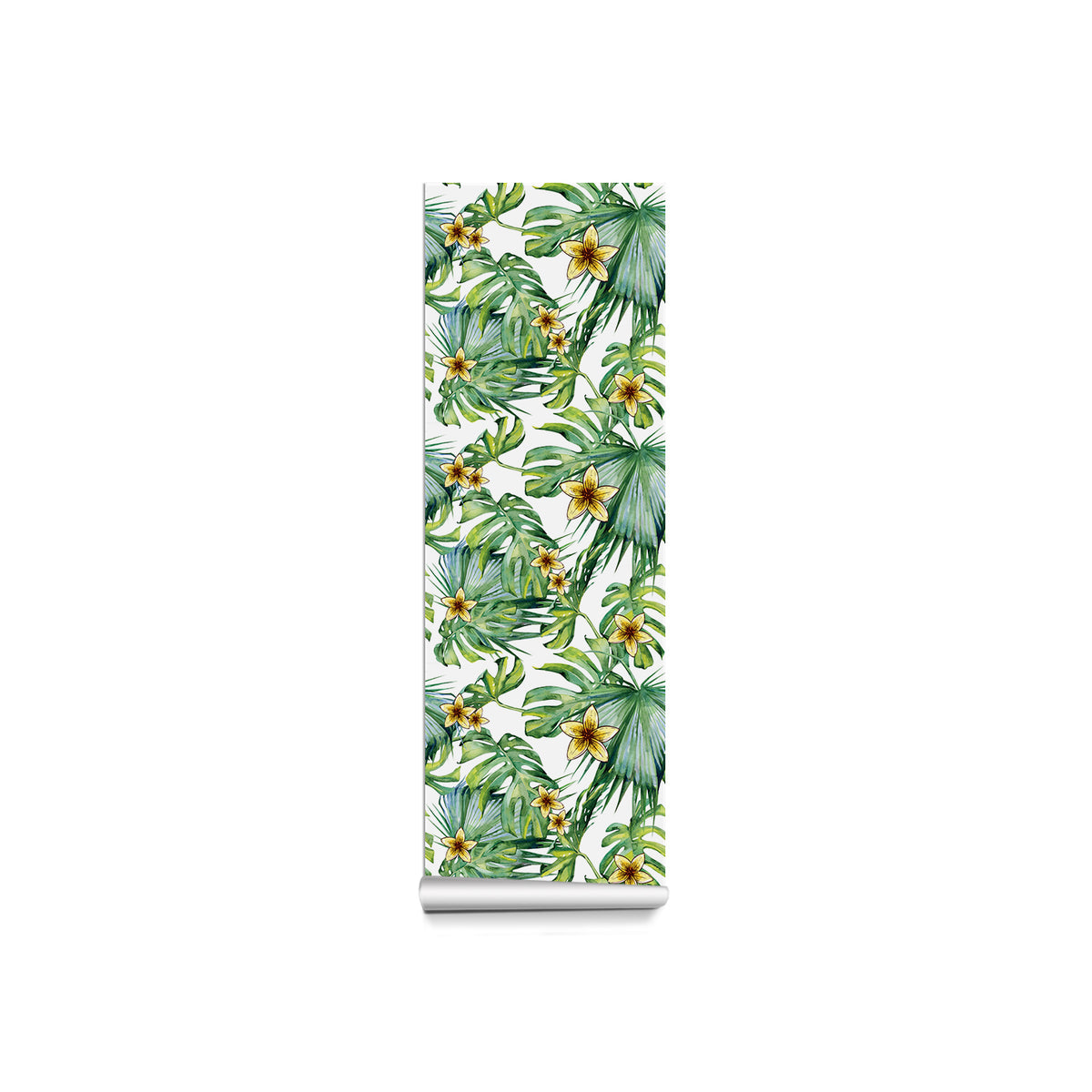 Tropical Floral Forest Wallpaper - Fresh Green Leaves with Bright Yellow Flowers in Natural Harmony