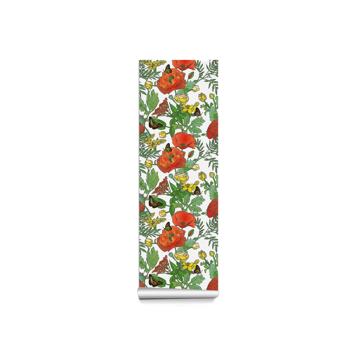 Garden Vibe Forest Wallpaper - Vibrant Red Poppies and Colorful Butterflies in Lively Design