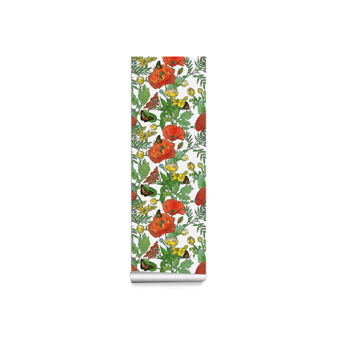 Garden Vibe Forest Wallpaper - Vibrant Red Poppies and Colorful Butterflies in Lively Design