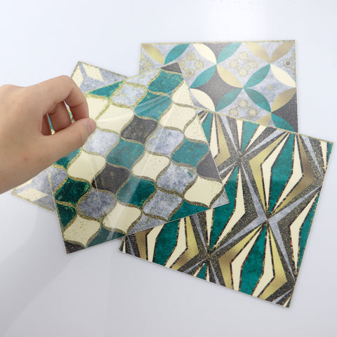 Fashionable gold and green tone: the modern art style of tile stickers