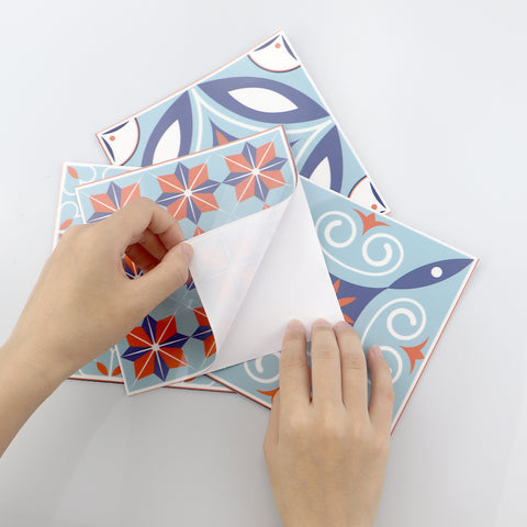 Fresh blue and orange: the fashionable and simple style of tile stickers