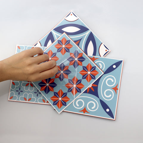 Fresh blue and orange: the fashionable and simple style of tile stickers