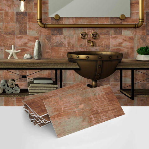 Wood Grain Tile Stickers Waterproof Self-Adhesive Wall Tiles for Kitchen Bathroom Staircase Home Decoration DIY