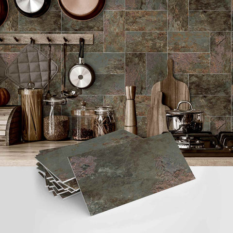 Wood Grain Adhesive Tiles Waterproof Self-Adhesive Wall Tiles for Kitchen Bathroom Staircase Home Decoration