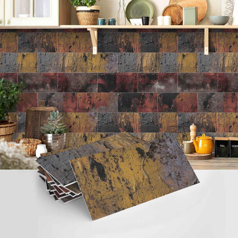 Wood Grain Tile Stickers Waterproof Self-Adhesive Wall Tiles for Kitchen Bathroom Staircase Home Decoration DIY
