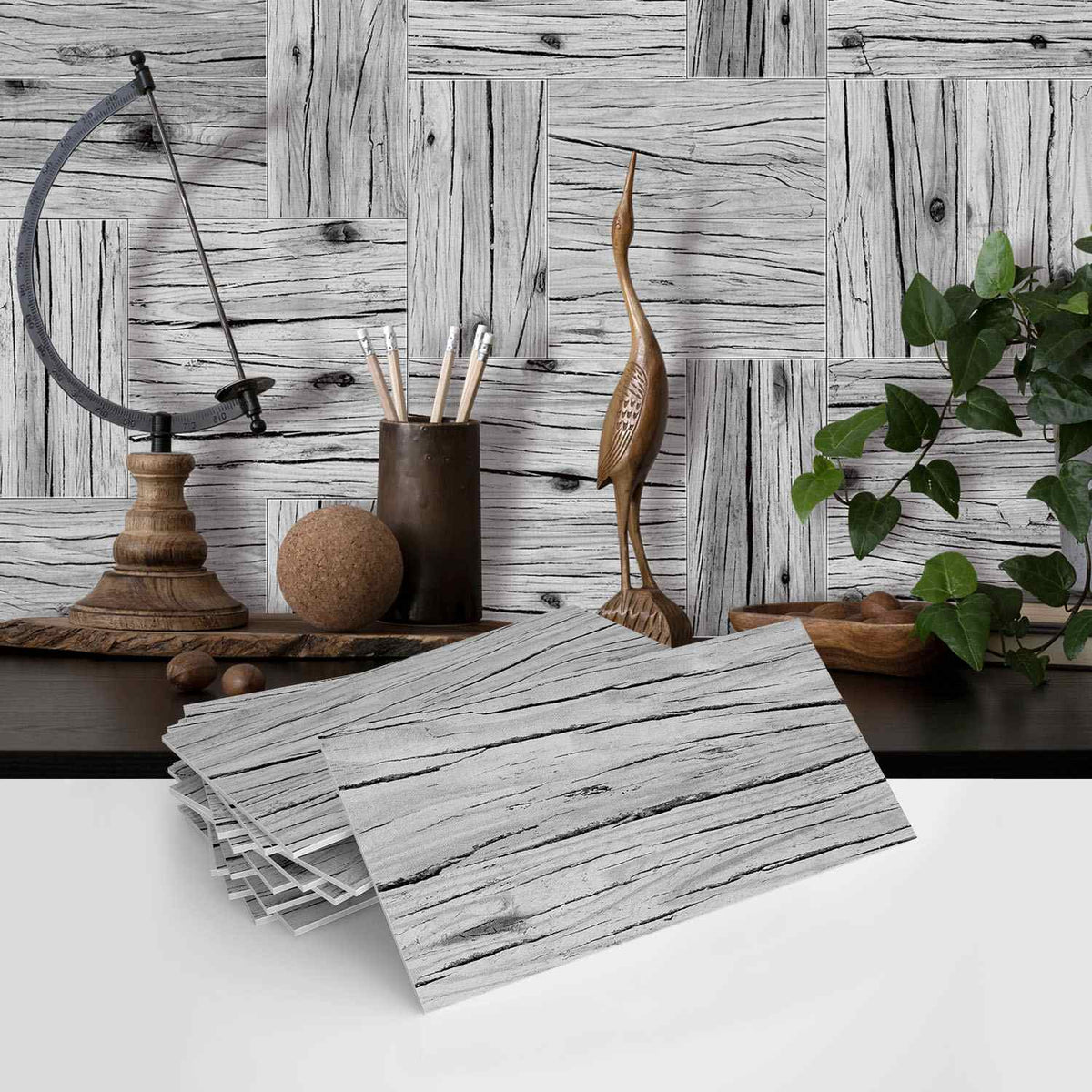 Wood Grain Tile Stickers Self-Adhesive Waterproof Wall Tiles for Kitchen Bathroom Staircase Home Decoration