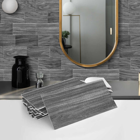 Wood Grain Tile Stickers Self-Adhesive Waterproof Wall Tiles for Kitchen Bathroom Staircase Home Decoration