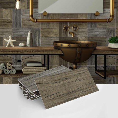 Wood Grain Tile Stickers Self-Adhesive Waterproof Wall Tiles for Kitchen Bathroom Staircase Home Decoration
