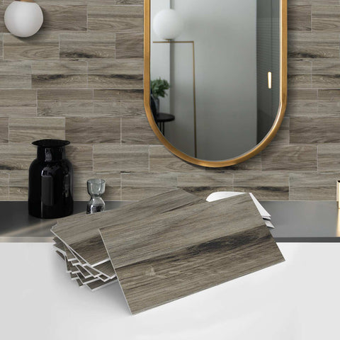 Wood Grain Stickers Waterproof Self-Adhesive Wall Tiles for Kitchen Bathroom Staircase Home Decoration DIY