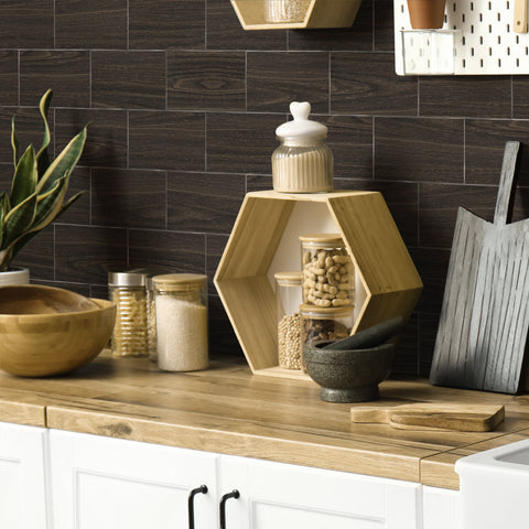 Dark Wood Grain Peel and Stick Wallpaper for Kitchen