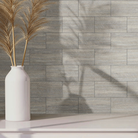 LightGray Herringbone Wood Wallpaper - Modern Textured Design