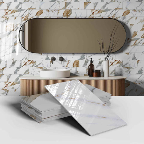 Grey and brown ink Marble Peel and Stick FLoor Tile Stickers Bathroom Self Adhesive