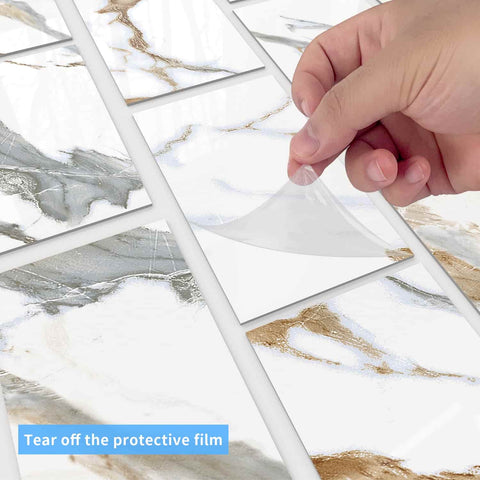 Grey and brown ink Marble Peel and Stick FLoor Tile Stickers Bathroom Self Adhesive
