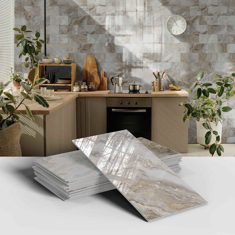 White Gold Marble Peel and Stick Kitchen Retro Design Easy Apply