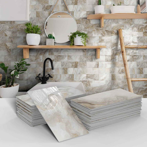 White Gold Marble Peel and Stick Kitchen Retro Design Easy Apply