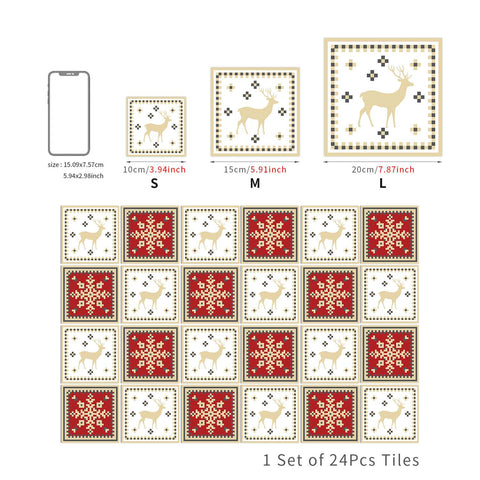 Festive Red and White Tiles Creative tile stickers