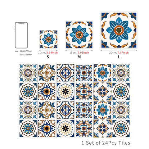 Blue-brown retro tile stickers: reproduce the charm of classic art