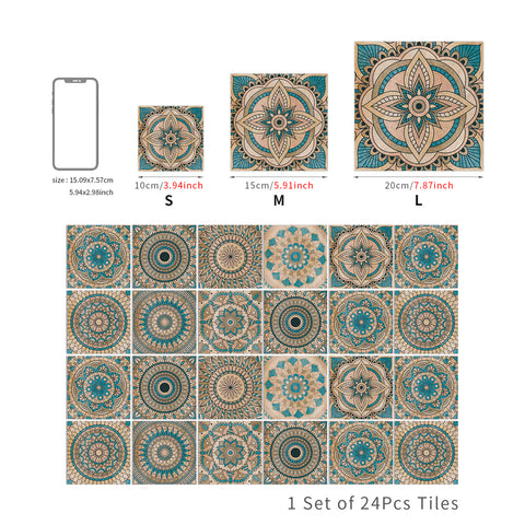 Blue-brown mandala tile stickers: a perfect fusion of retro and art