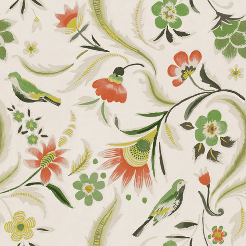 Vintage flowers and birds forest wallpaper