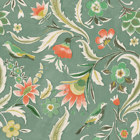 Vintage flowers and birds forest wallpaper