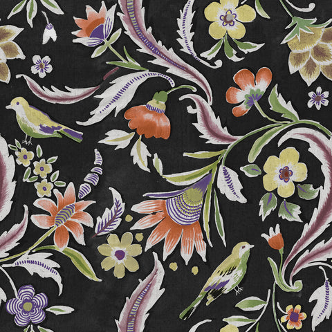 Vintage flowers and birds forest wallpaper