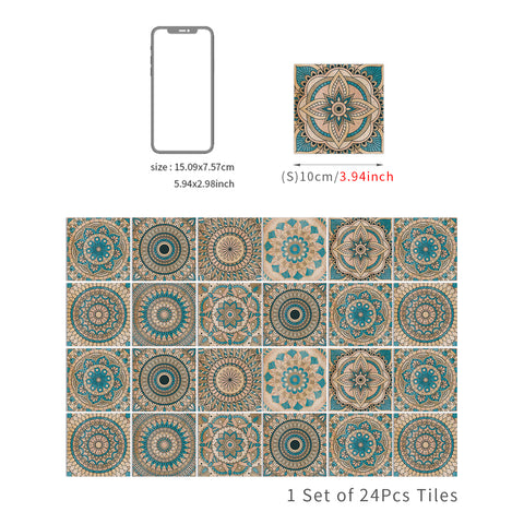 Blue-brown mandala tile stickers: a perfect fusion of retro and art