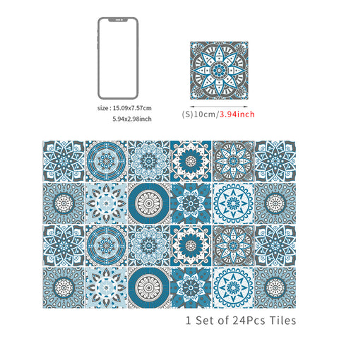 Blue and white mandala tile stickers: interpreting the beauty of mystery and tranquility