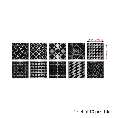 Black and silver classic: simple tile stickers with white patterns