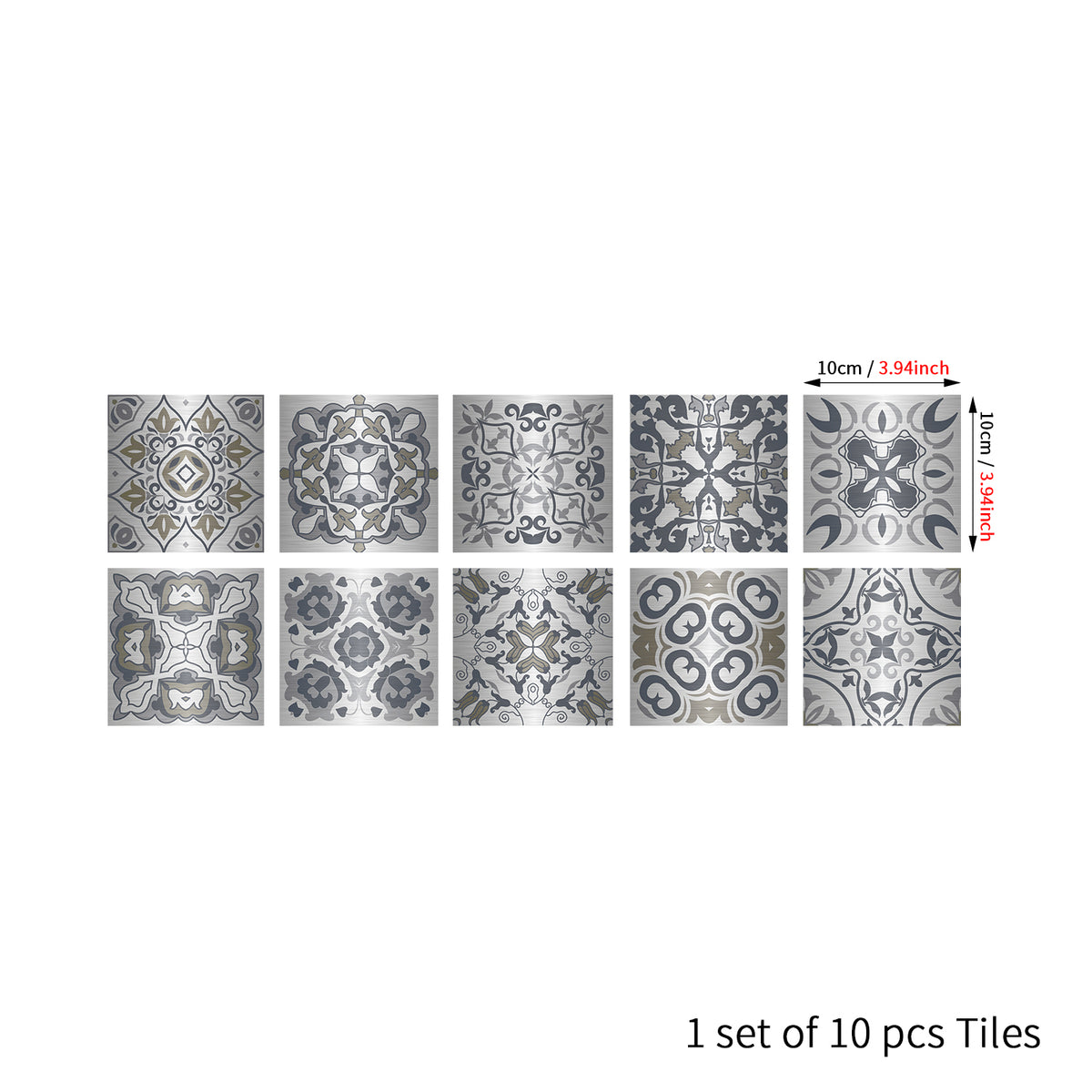 Silver-gray interweaving: fashionable tile stickers with abstract flowers