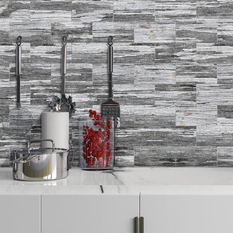 Grey Nature Stone Tile Stickers Modern Rock Wallpapers 24Pcs