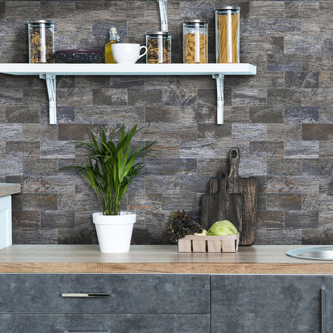 Brown Grey Dappled Rock Stone Tile Stickers Rustic Wallpapers 24Pcs