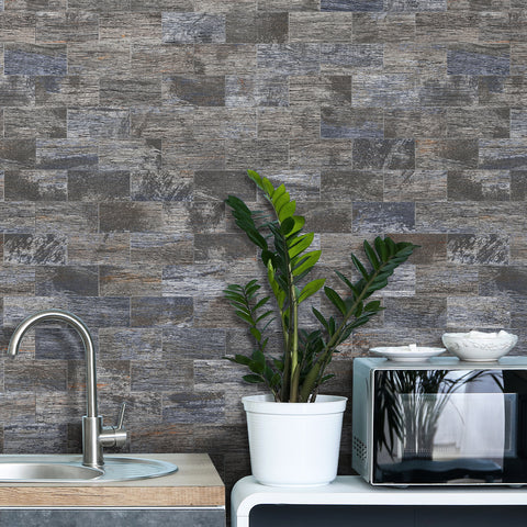 Brown Grey Dappled Rock Stone Tile Stickers Rustic Wallpapers 24Pcs