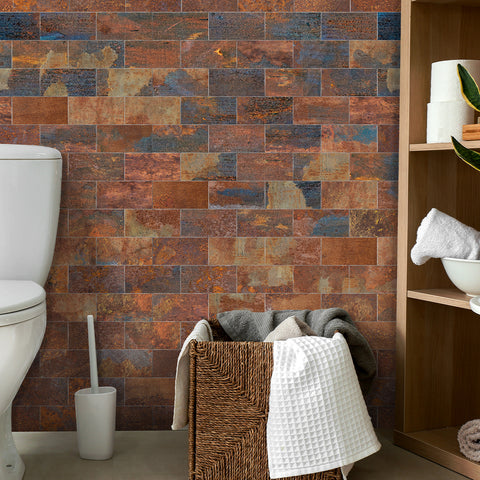 Warm Brown and Orange Stone Tile Stickers Rustic Rock Wallpapers 24Pcs