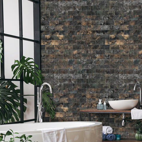 Black Stone Tile Stickers Rustic Rock Wallpapers 24Pcs