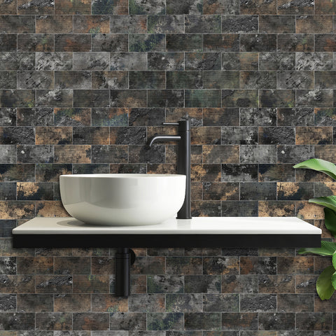 Black Stone Tile Stickers Rustic Rock Wallpapers 24Pcs