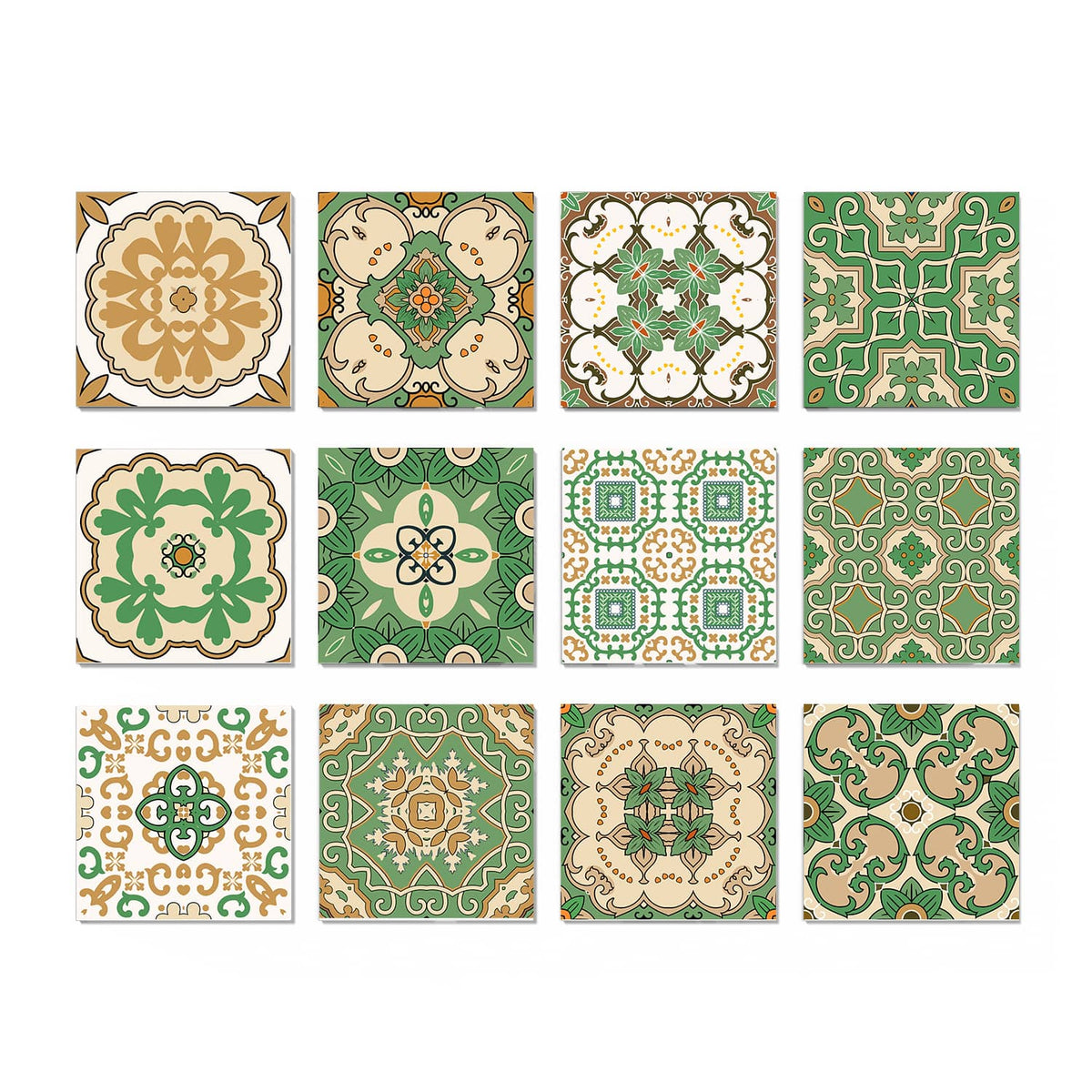 Green Vintage Art Tile Stickers Wallpapers 12 Pcs Rustic Furniture Renovation