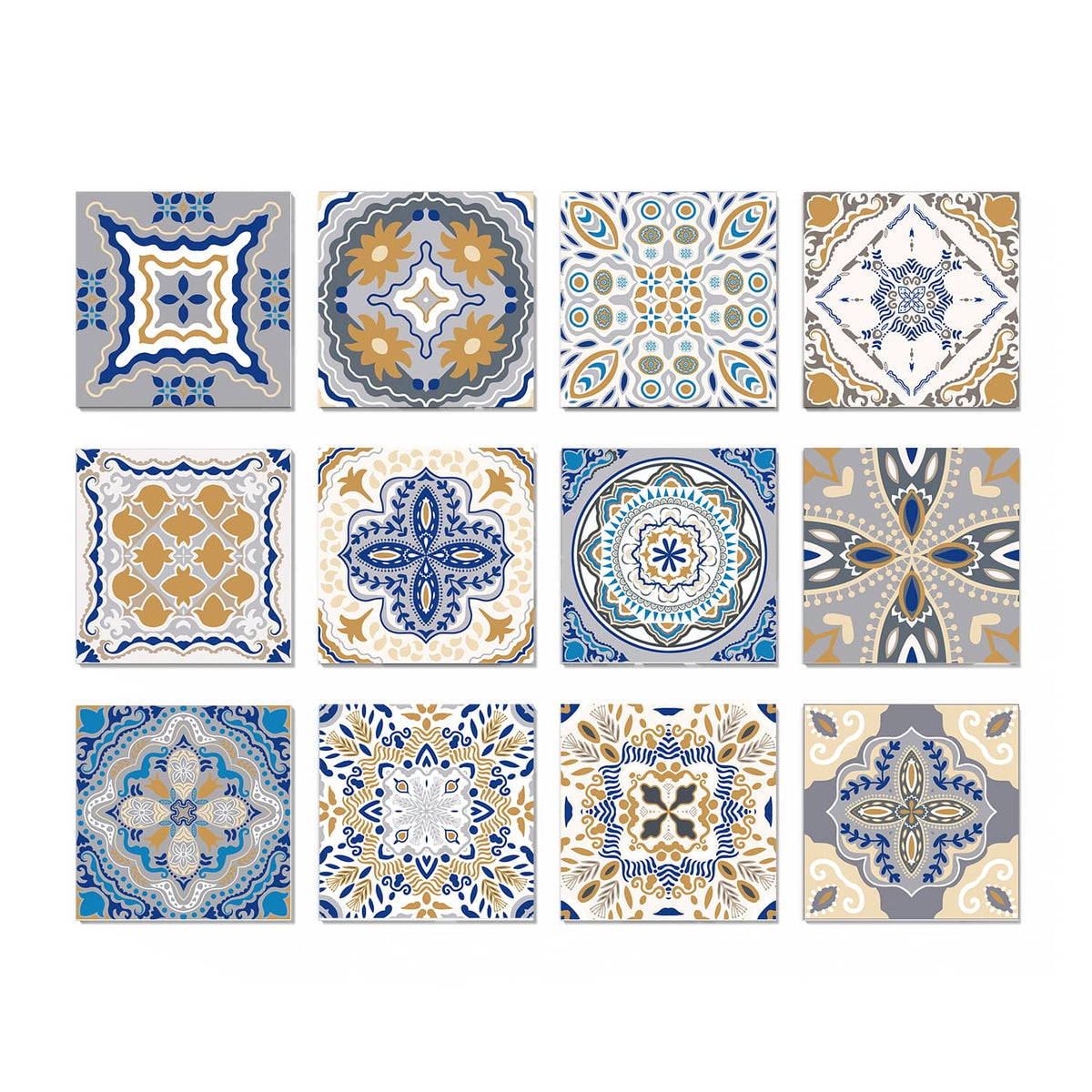 Blue and Grey Vintage Art Tile Stickers Wallpapers 12 Pcs Furniture Renovation