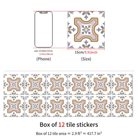 Beige White Art Tile Stickers Wallpapers 12 Pcs Rustic Furniture Renovation