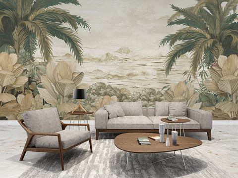 Tranquil Forest: waves and natural elements combined with forest wallpaper ”