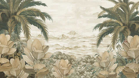 Tranquil Forest: waves and natural elements combined with forest wallpaper ”