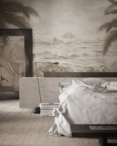 Tranquil Forest: waves and natural elements combined with forest wallpaper ”