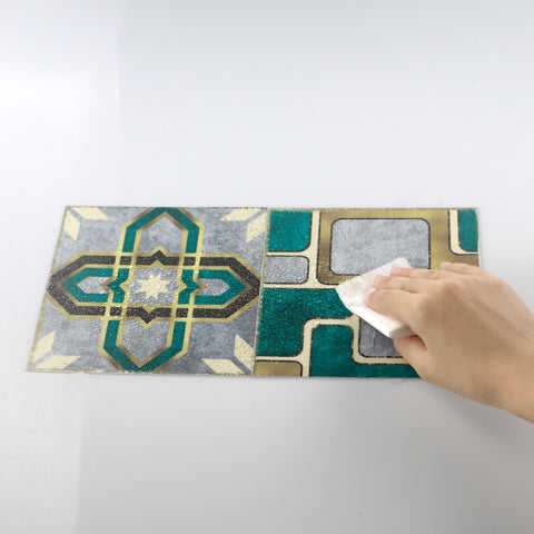 Fashionable gold and green tone: the modern art style of tile stickers