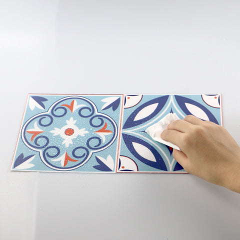 Fresh blue and orange: the fashionable and simple style of tile stickers