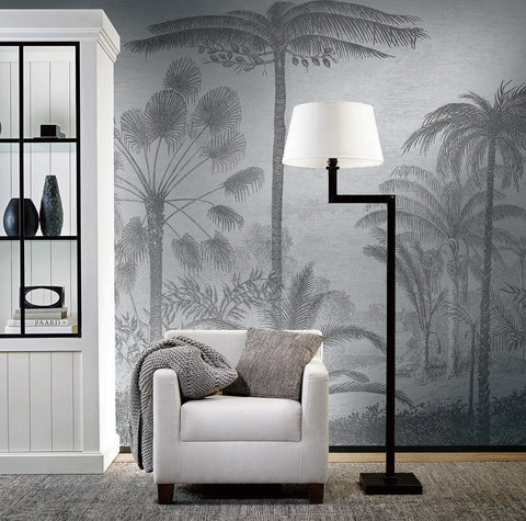 Gray Mirage: Classical Forest Wallpaper with Delicate Textures and Raw Flora and Fauna