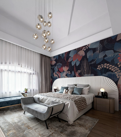 dark moody floral wallpaper bedroom